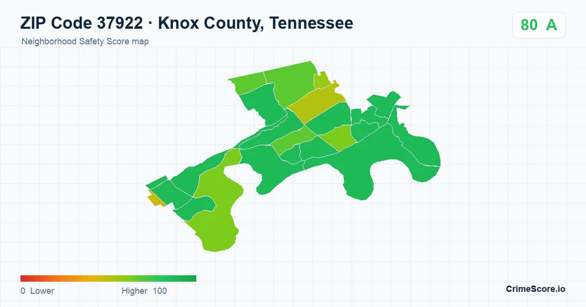 ZIP Code 37922 in Knox County, Tennessee neighborhood Safety Score map