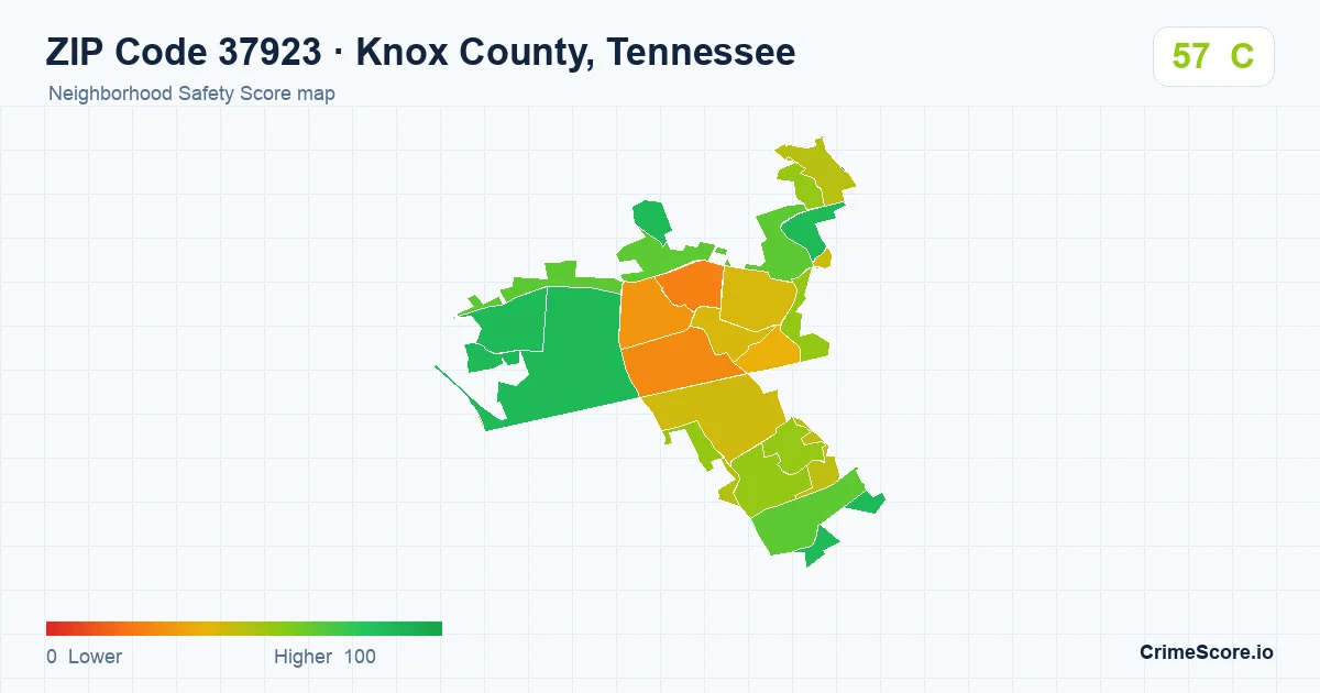 ZIP Code 37923 in Knox County, Tennessee neighborhood Safety Score map