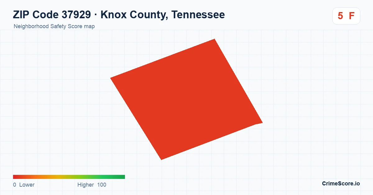 ZIP Code 37929 in Knox County, Tennessee neighborhood Safety Score map