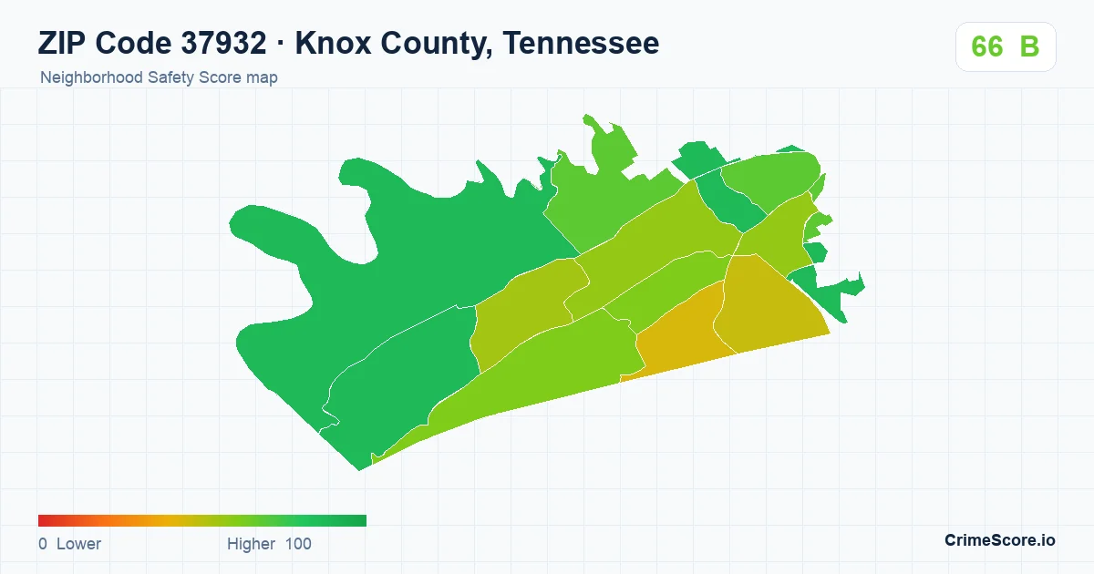 ZIP Code 37932 in Knox County, Tennessee neighborhood Safety Score map