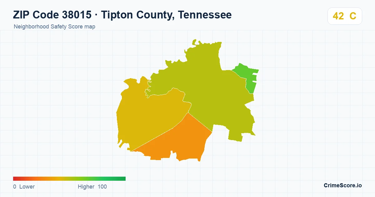 ZIP Code 38015 in Tipton County, Tennessee neighborhood Safety Score map