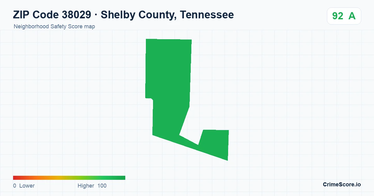 ZIP Code 38029 in Shelby County, Tennessee neighborhood Safety Score map