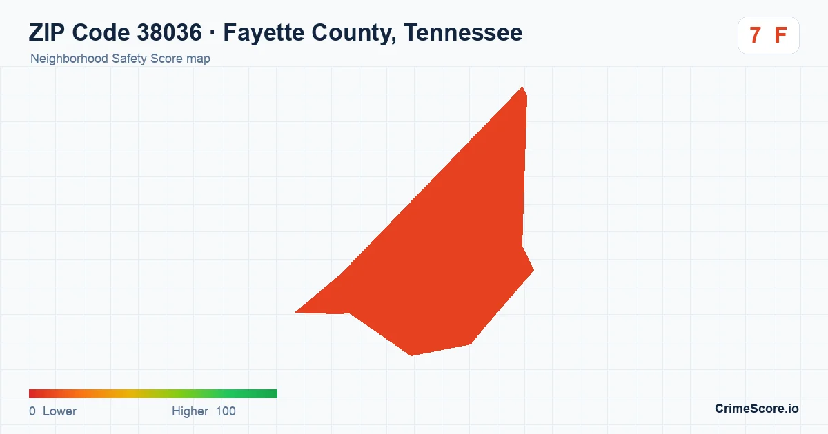 ZIP Code 38036 in Fayette County, Tennessee neighborhood Safety Score map