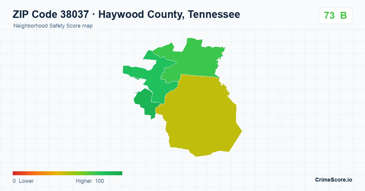 ZIP Code 38037 in Haywood County, Tennessee neighborhood Safety Score map