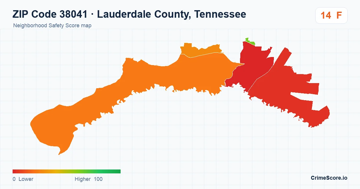 ZIP Code 38041 in Lauderdale County, Tennessee neighborhood Safety Score map