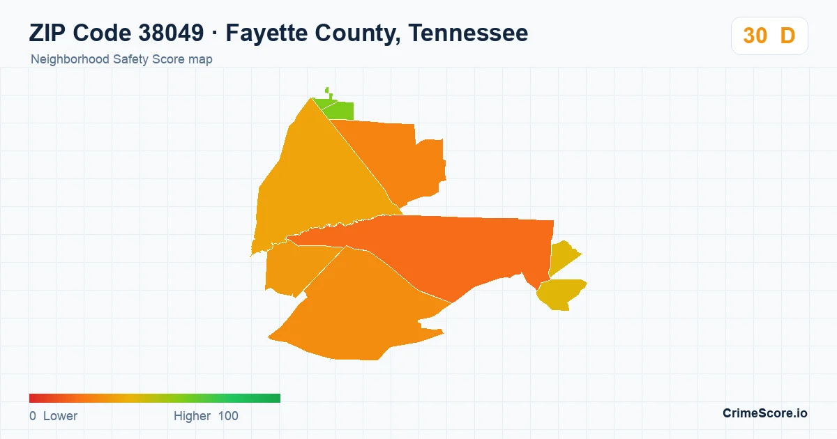 ZIP Code 38049 in Fayette County, Tennessee neighborhood Safety Score map