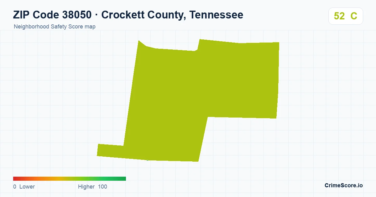ZIP Code 38050 in Crockett County, Tennessee neighborhood Safety Score map
