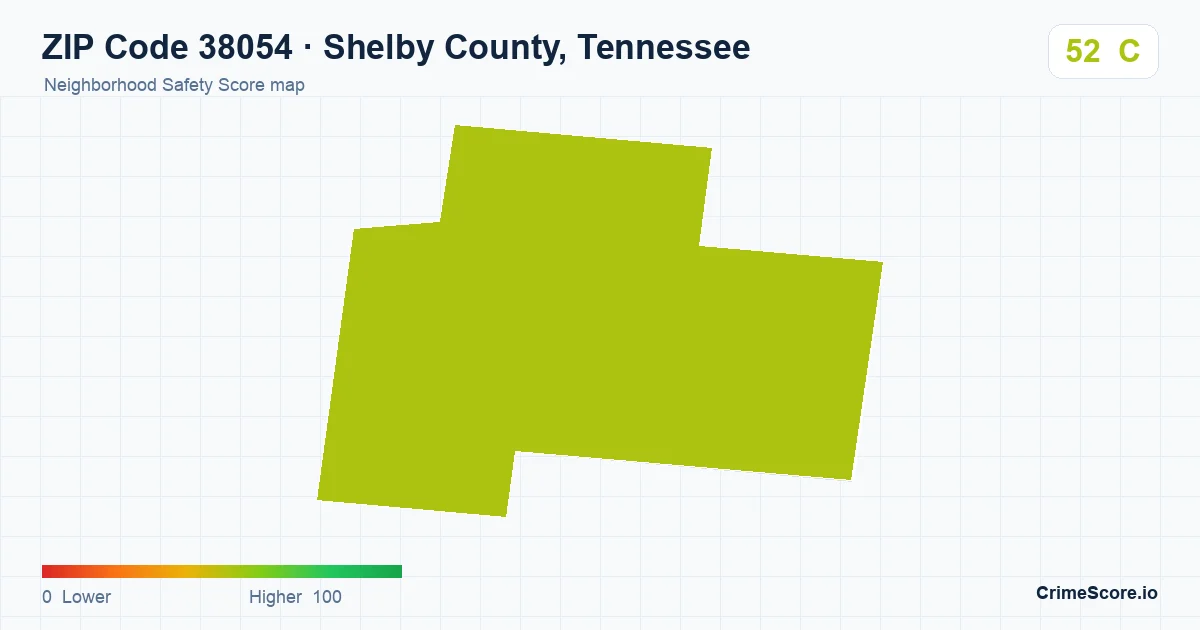 ZIP Code 38054 in Shelby County, Tennessee neighborhood Safety Score map