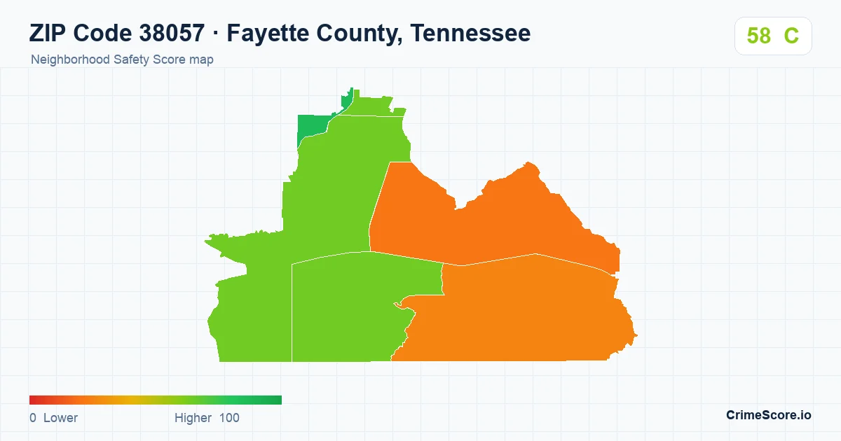 ZIP Code 38057 in Fayette County, Tennessee neighborhood Safety Score map