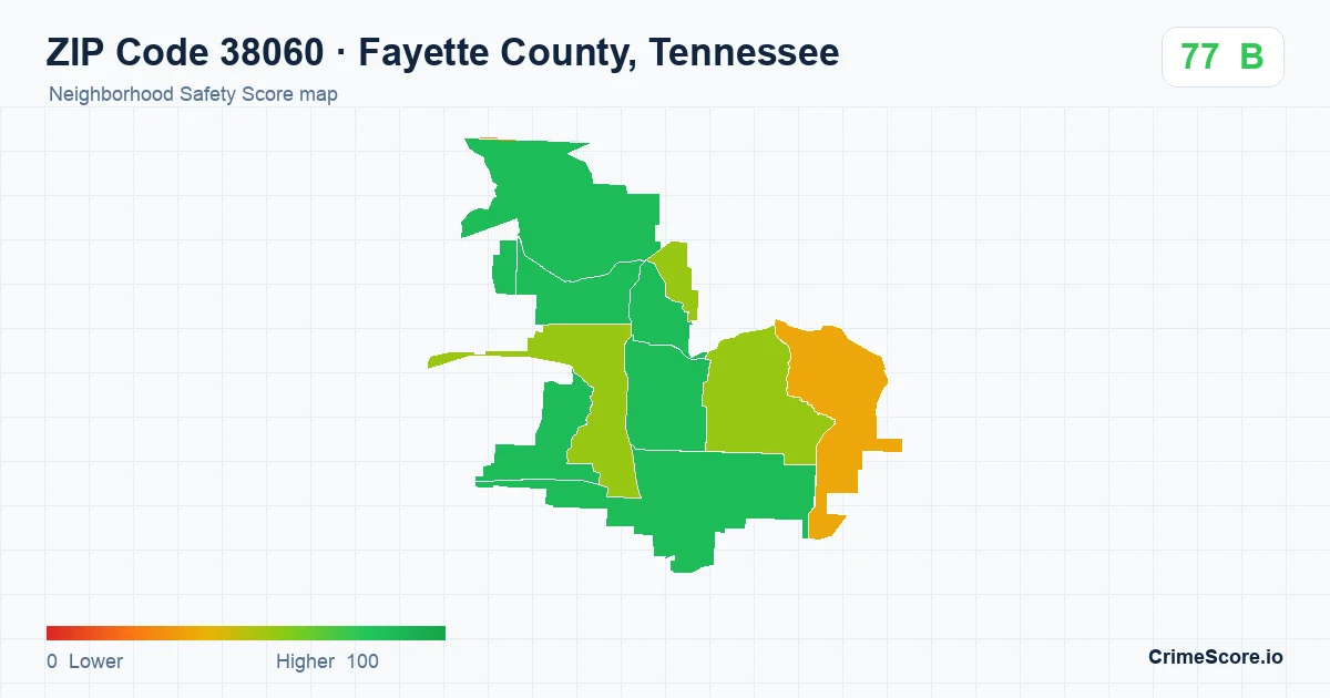 ZIP Code 38060 in Fayette County, Tennessee neighborhood Safety Score map