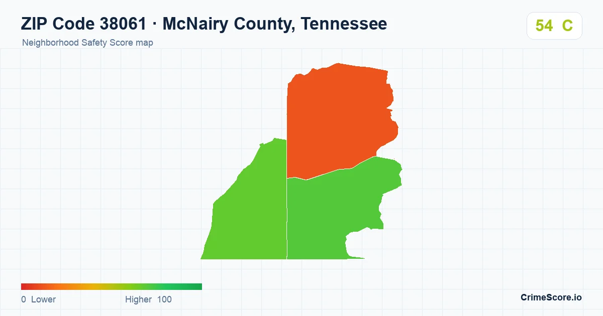 ZIP Code 38061 in McNairy County, Tennessee neighborhood Safety Score map