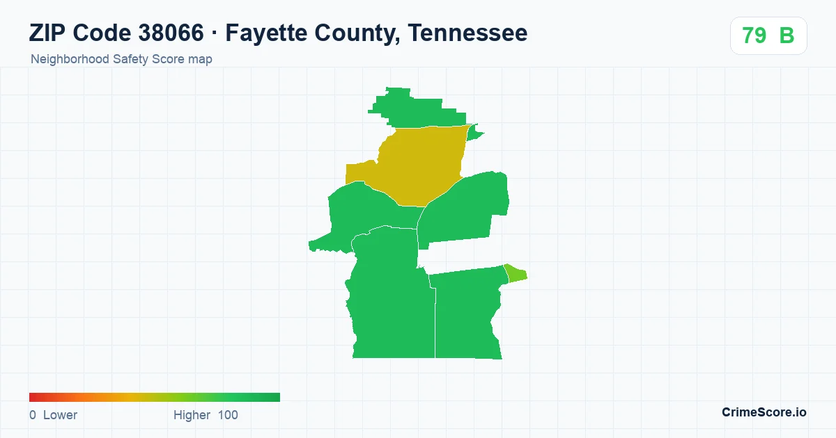 ZIP Code 38066 in Fayette County, Tennessee neighborhood Safety Score map