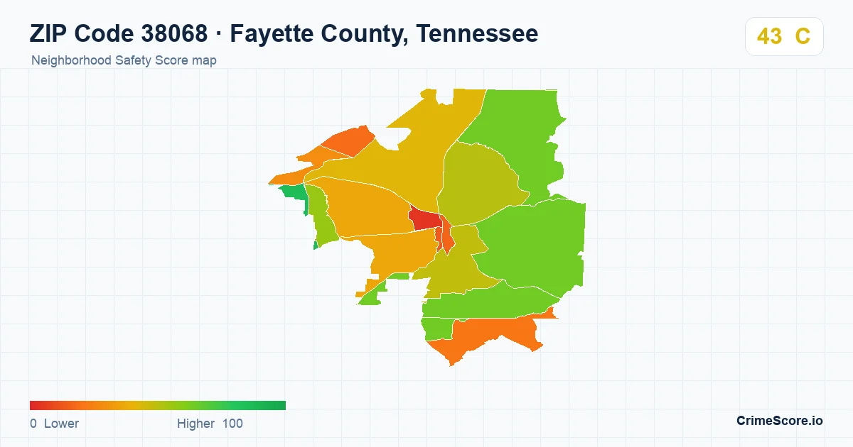 ZIP Code 38068 in Fayette County, Tennessee neighborhood Safety Score map