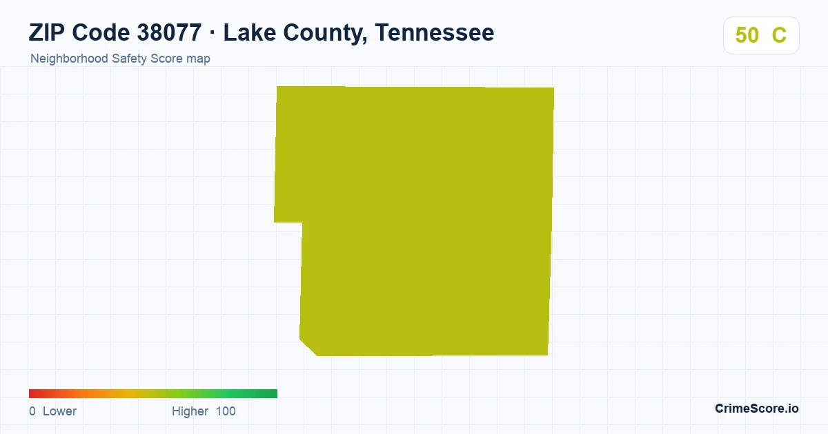 ZIP Code 38077 in Lake County, Tennessee neighborhood Safety Score map