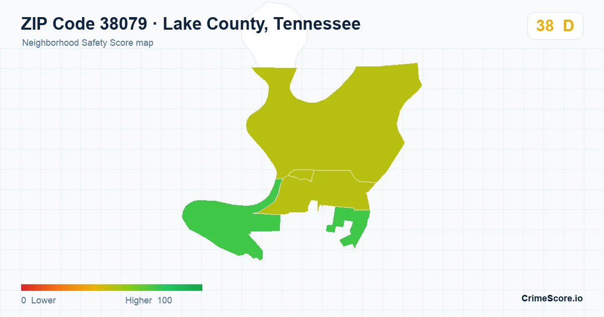 ZIP Code 38079 in Lake County, Tennessee neighborhood Safety Score map