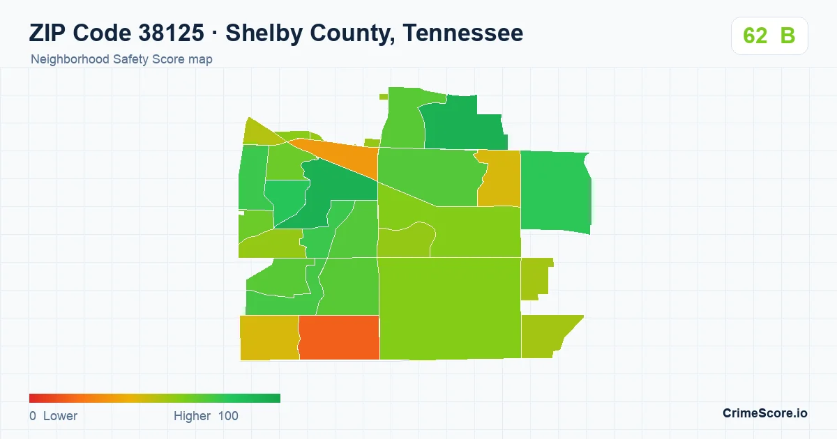 ZIP Code 38125 in Shelby County, Tennessee neighborhood Safety Score map