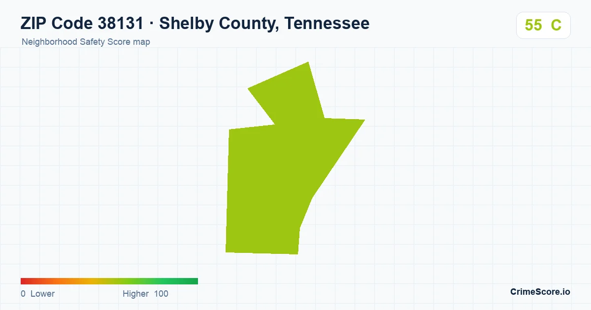 ZIP Code 38131 in Shelby County, Tennessee neighborhood Safety Score map