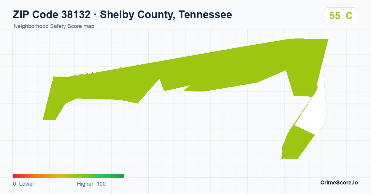 ZIP Code 38132 in Shelby County, Tennessee neighborhood Safety Score map