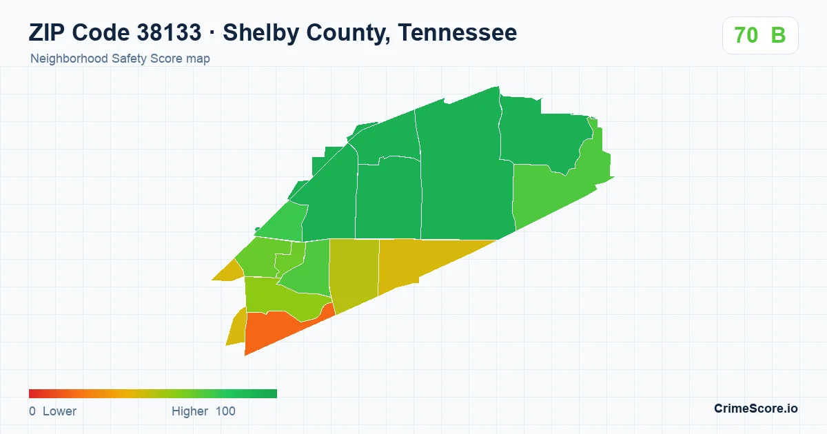 ZIP Code 38133 in Shelby County, Tennessee neighborhood Safety Score map
