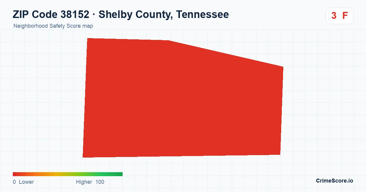ZIP Code 38152 in Shelby County, Tennessee neighborhood Safety Score map
