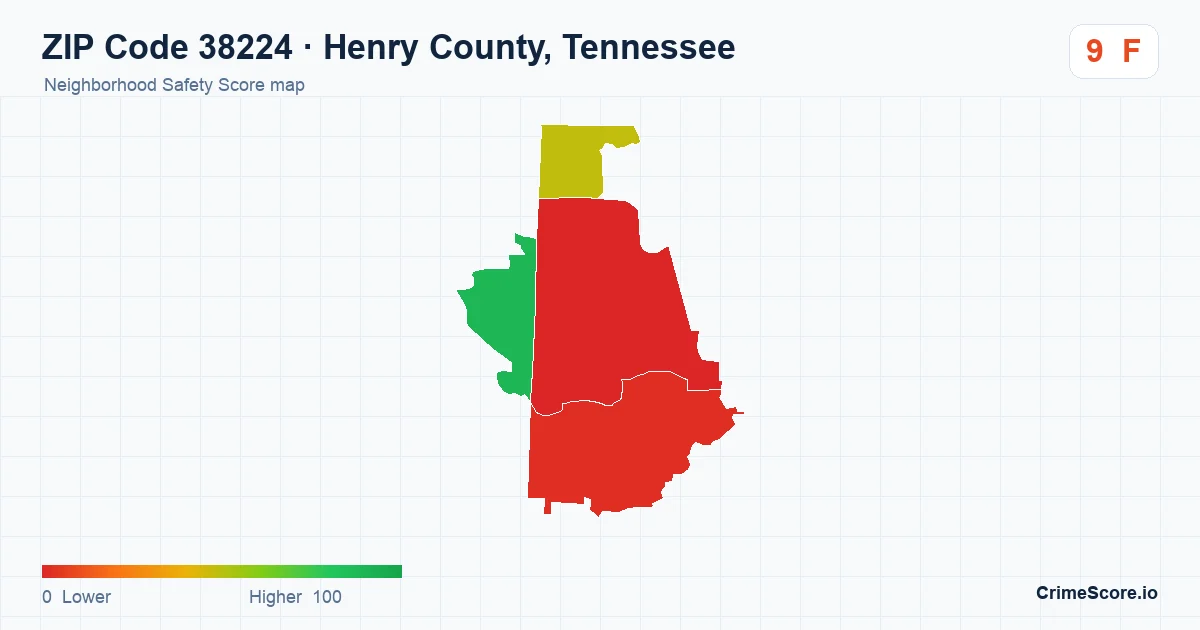 ZIP Code 38224 in Henry County, Tennessee neighborhood Safety Score map