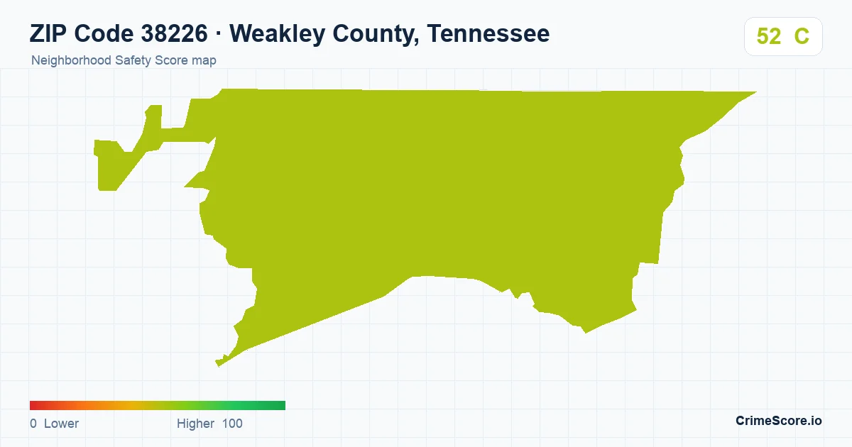 ZIP Code 38226 in Weakley County, Tennessee neighborhood Safety Score map