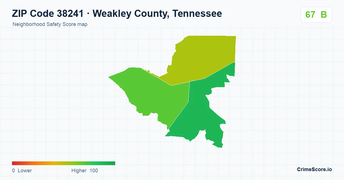 ZIP Code 38241 in Weakley County, Tennessee neighborhood Safety Score map