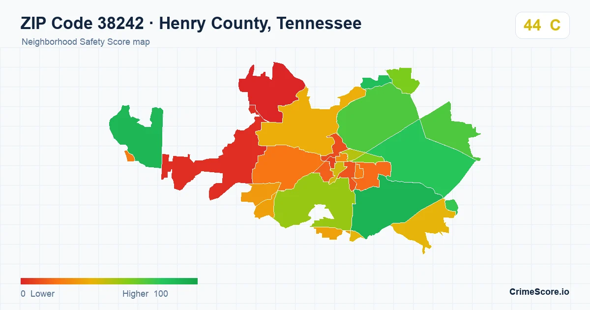 ZIP Code 38242 in Henry County, Tennessee neighborhood Safety Score map
