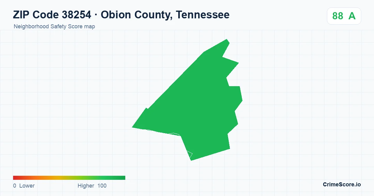 ZIP Code 38254 in Obion County, Tennessee neighborhood Safety Score map