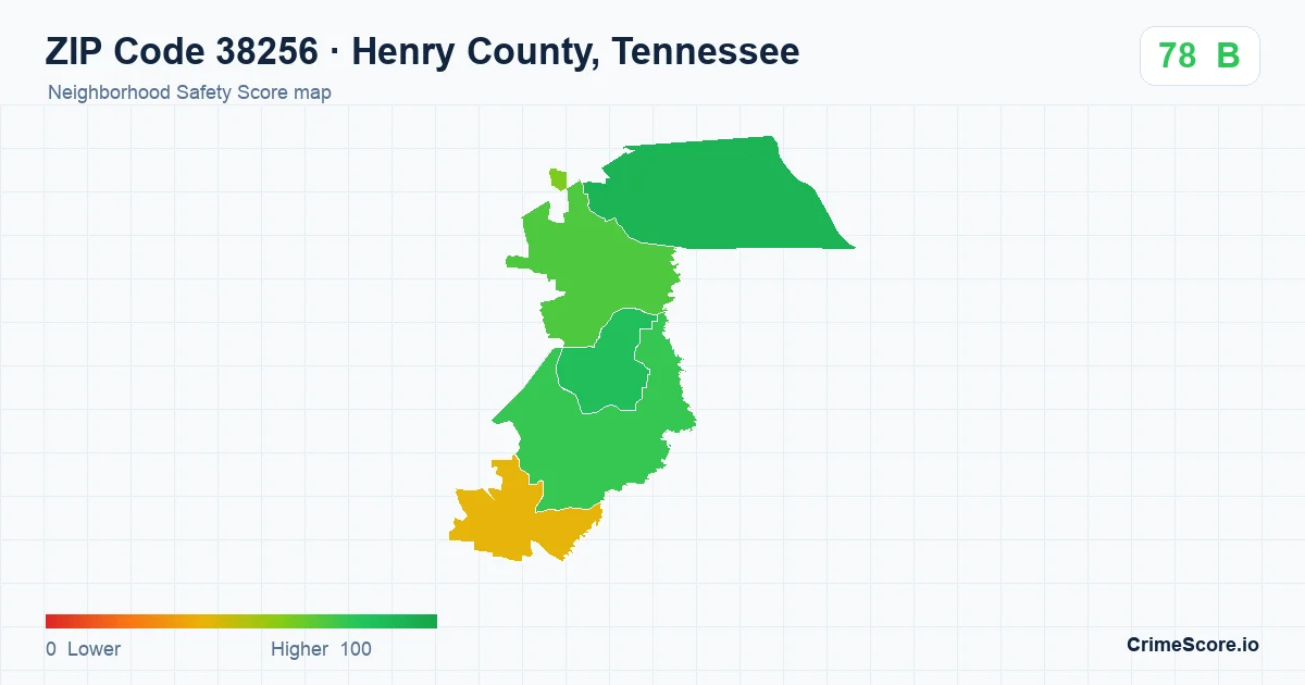 ZIP Code 38256 in Henry County, Tennessee neighborhood Safety Score map