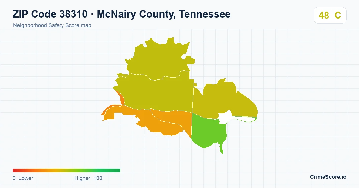 ZIP Code 38310 in McNairy County, Tennessee neighborhood Safety Score map