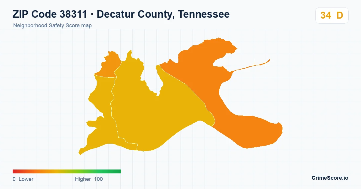 ZIP Code 38311 in Decatur County, Tennessee neighborhood Safety Score map