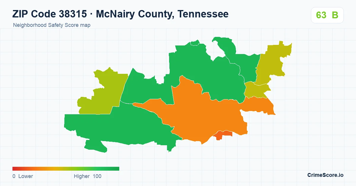 ZIP Code 38315 in McNairy County, Tennessee neighborhood Safety Score map