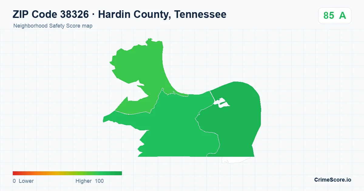 ZIP Code 38326 in Hardin County, Tennessee neighborhood Safety Score map