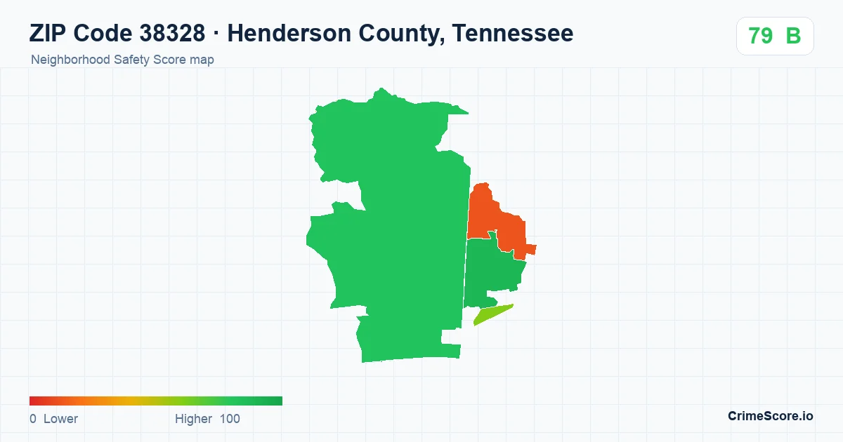 ZIP Code 38328 in Henderson County, Tennessee neighborhood Safety Score map