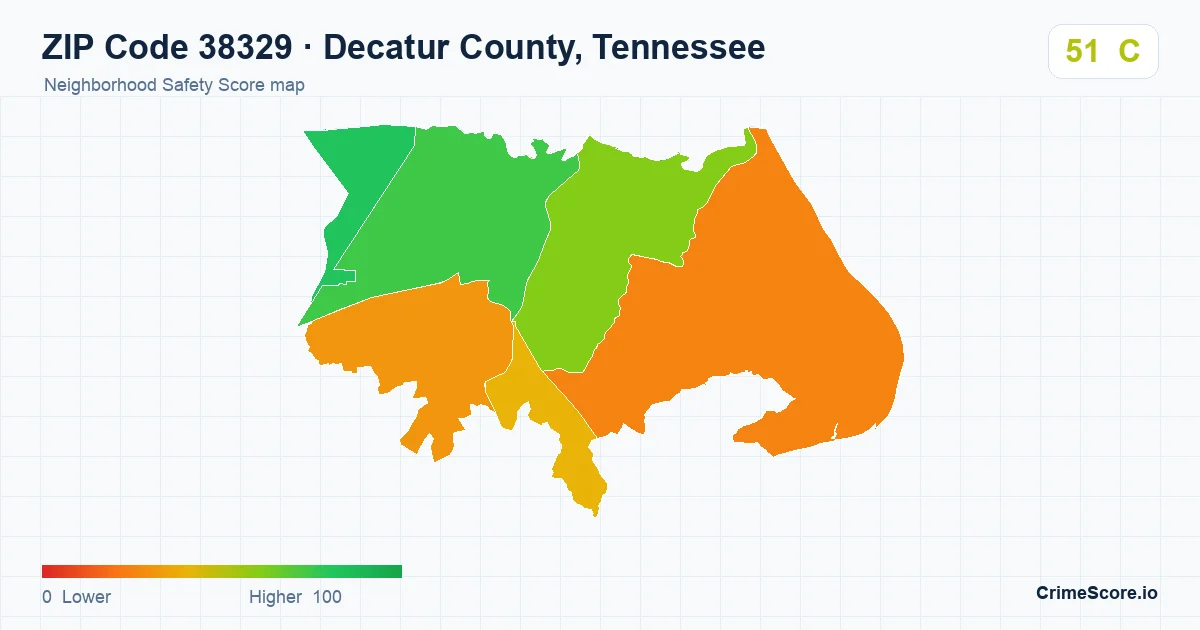 ZIP Code 38329 in Decatur County, Tennessee neighborhood Safety Score map