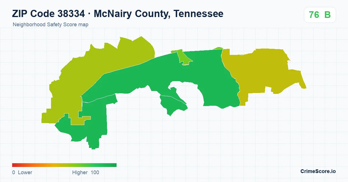 ZIP Code 38334 in McNairy County, Tennessee neighborhood Safety Score map