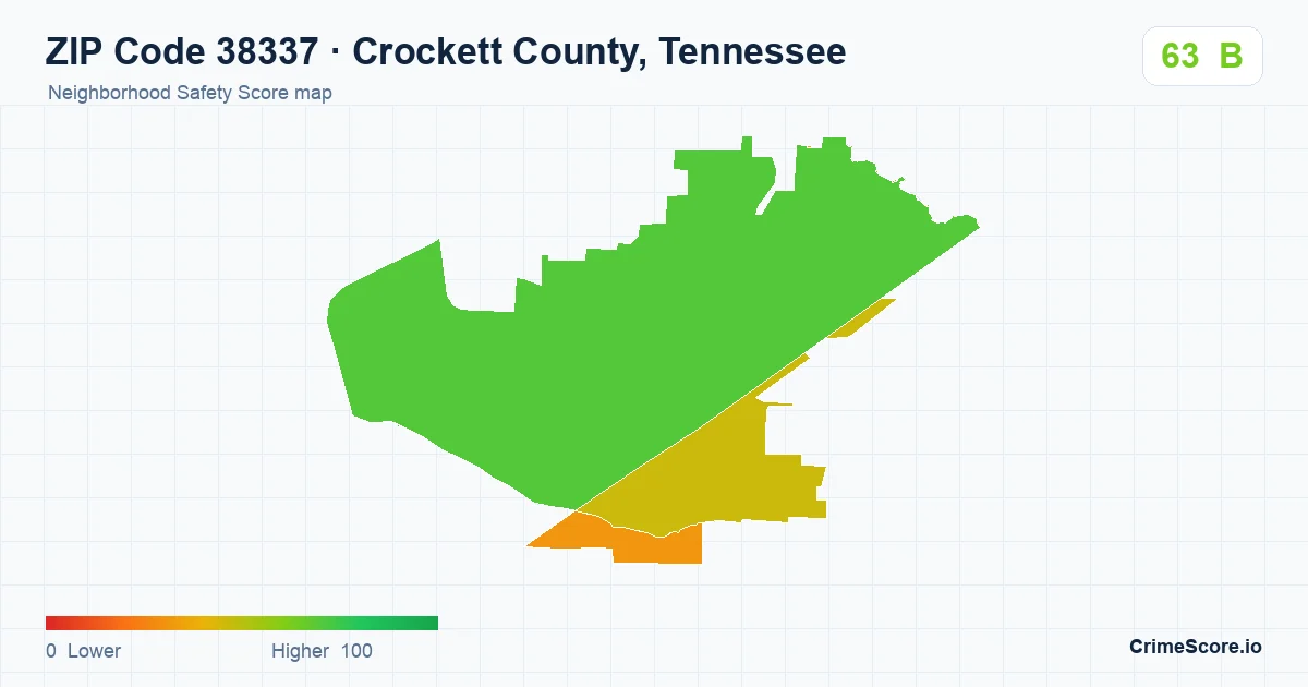 ZIP Code 38337 in Crockett County, Tennessee neighborhood Safety Score map