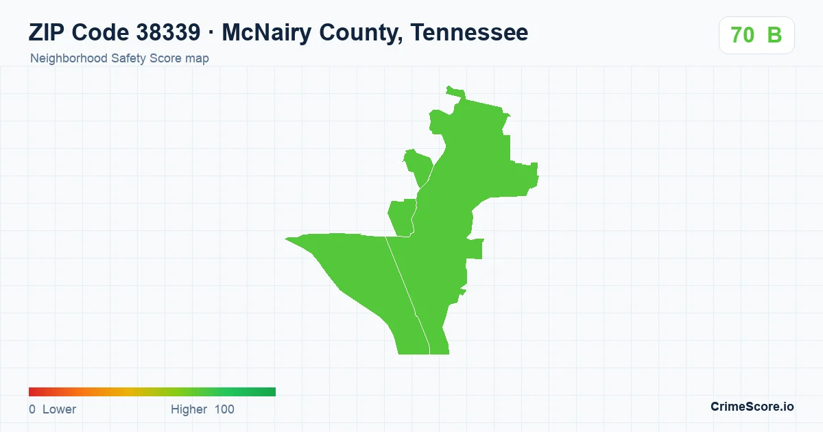 ZIP Code 38339 in McNairy County, Tennessee neighborhood Safety Score map