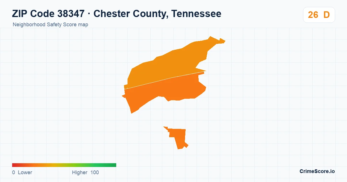 ZIP Code 38347 in Chester County, Tennessee neighborhood Safety Score map