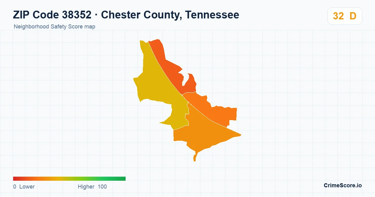 ZIP Code 38352 in Chester County, Tennessee neighborhood Safety Score map