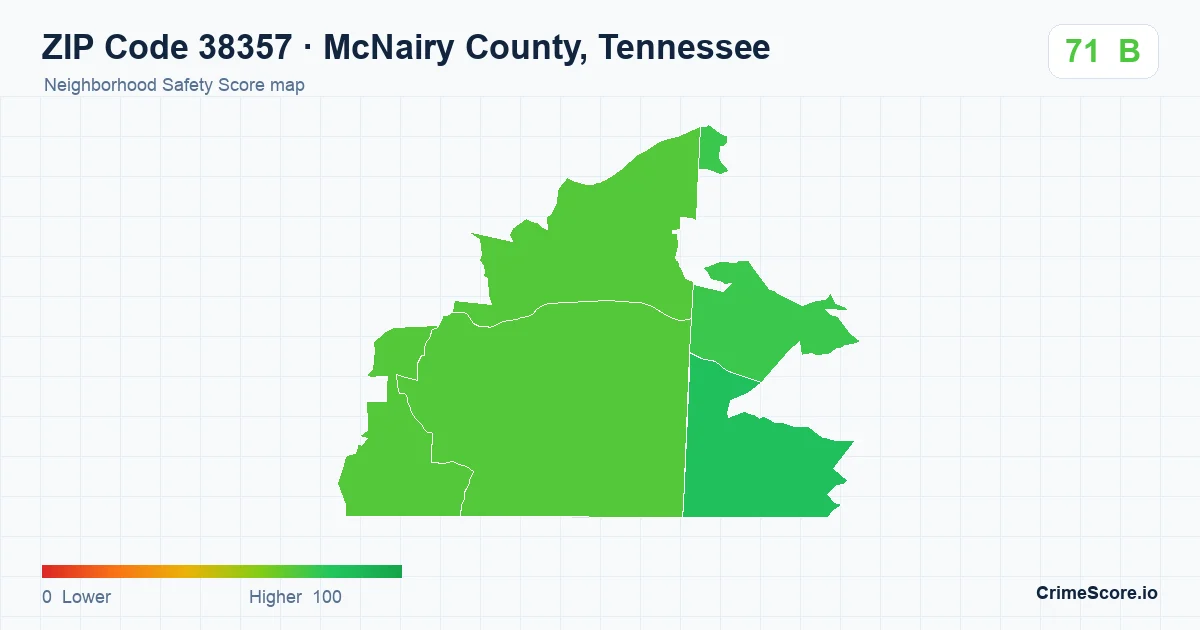 ZIP Code 38357 in McNairy County, Tennessee neighborhood Safety Score map