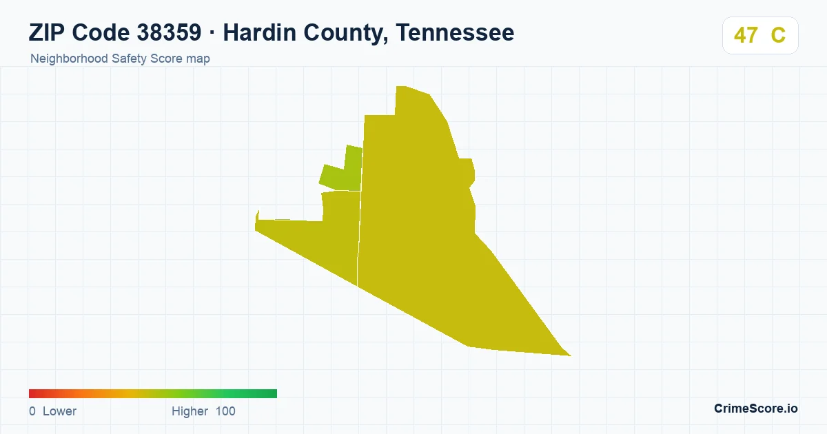 ZIP Code 38359 in Hardin County, Tennessee neighborhood Safety Score map