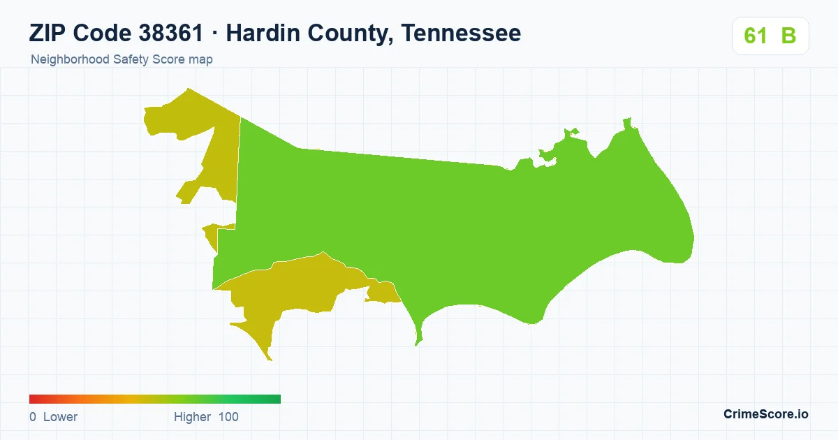 ZIP Code 38361 in Hardin County, Tennessee neighborhood Safety Score map