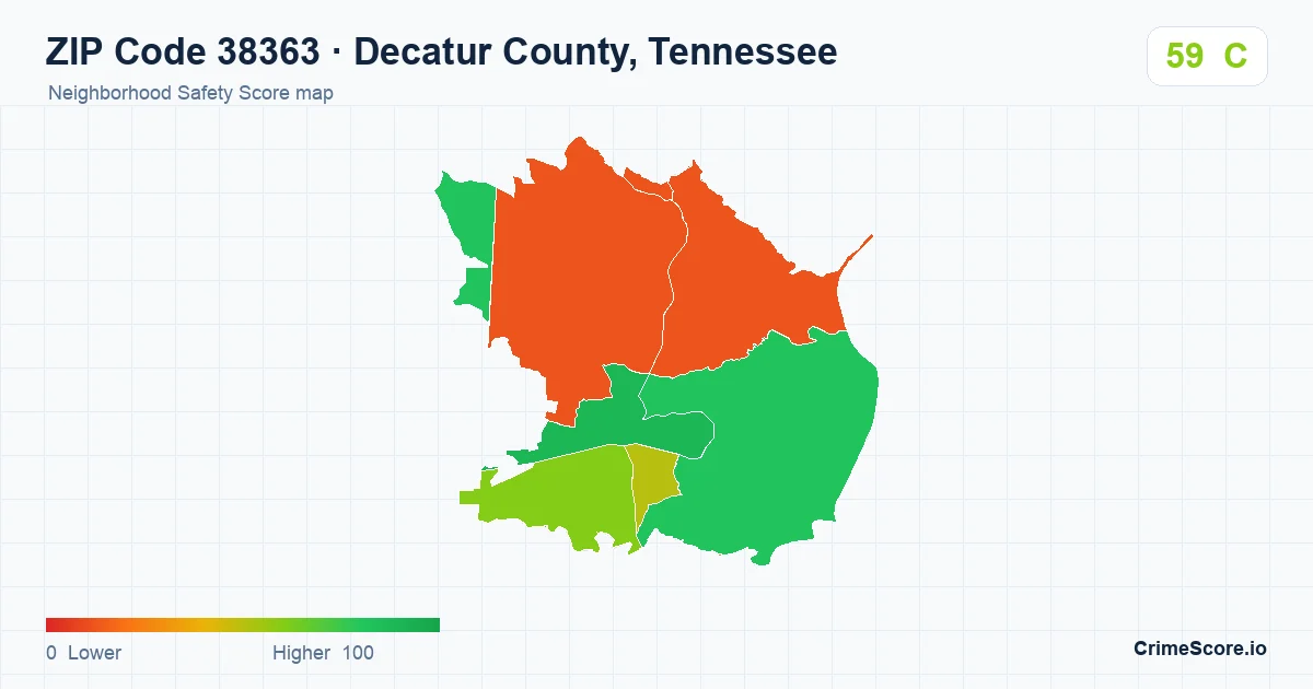 ZIP Code 38363 in Decatur County, Tennessee neighborhood Safety Score map