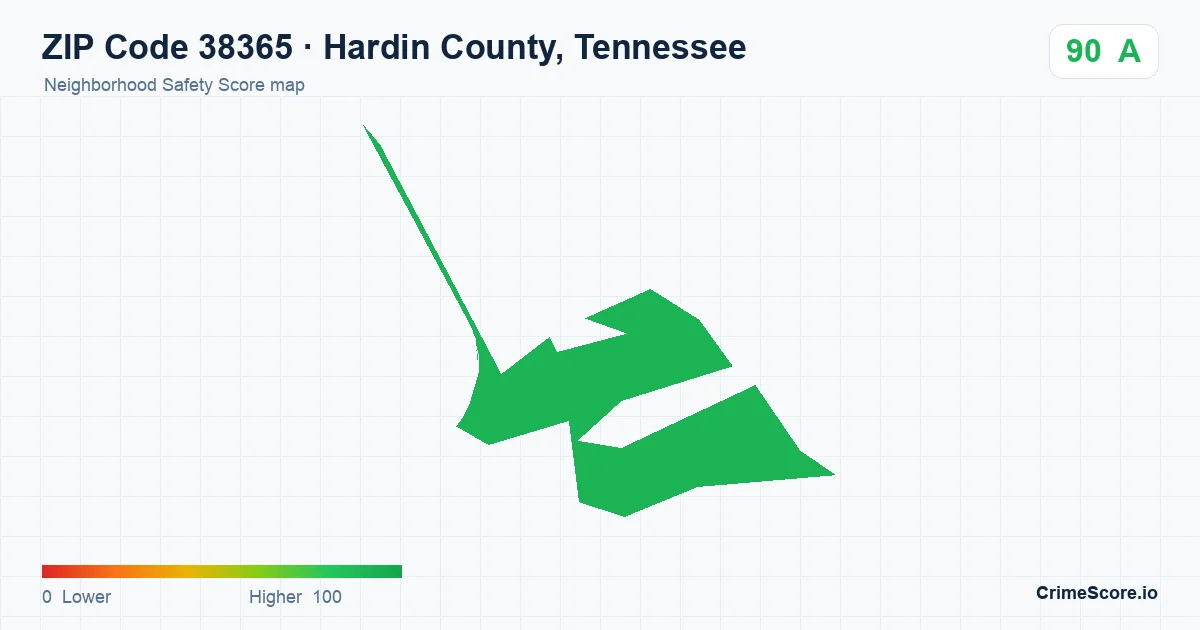 ZIP Code 38365 in Hardin County, Tennessee neighborhood Safety Score map