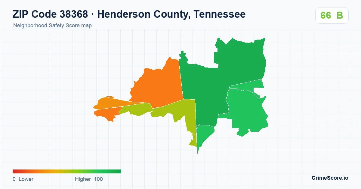ZIP Code 38368 in Henderson County, Tennessee neighborhood Safety Score map