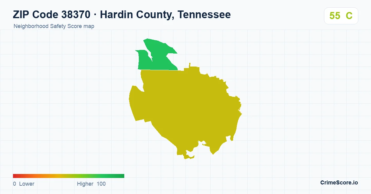 ZIP Code 38370 in Hardin County, Tennessee neighborhood Safety Score map