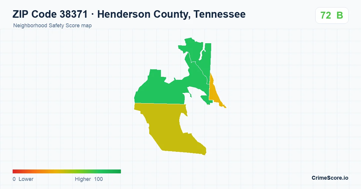 ZIP Code 38371 in Henderson County, Tennessee neighborhood Safety Score map