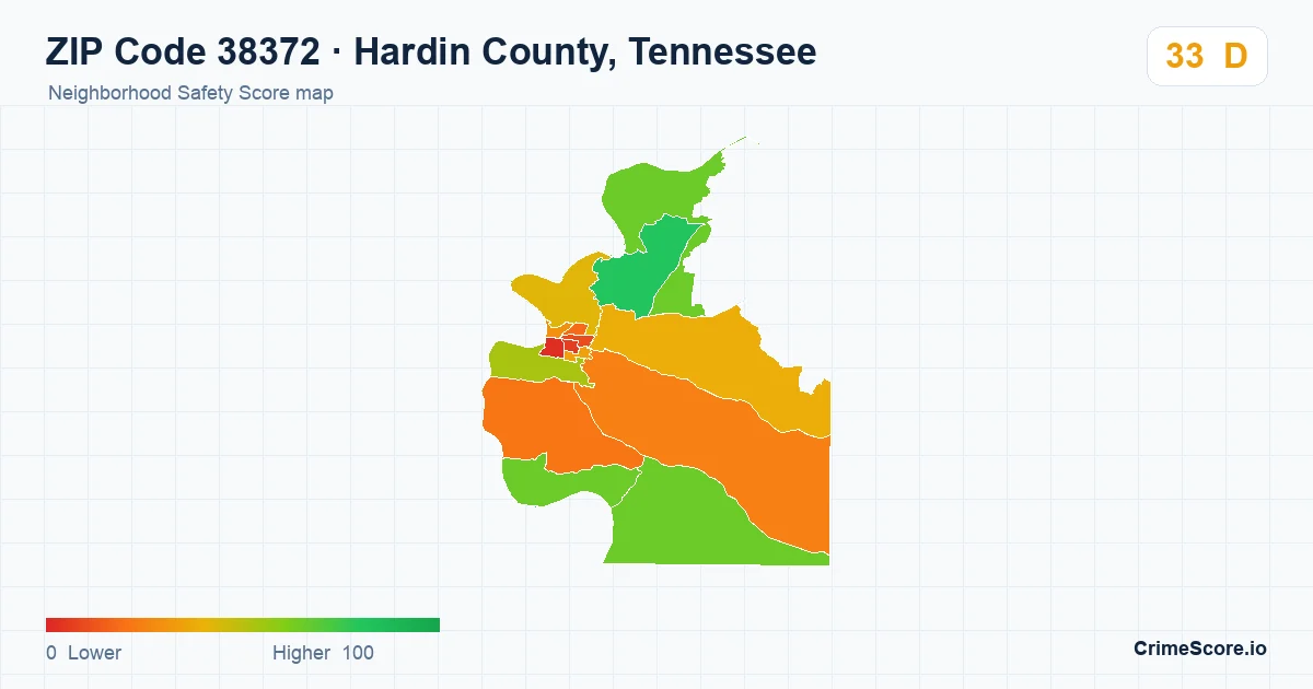 ZIP Code 38372 in Hardin County, Tennessee neighborhood Safety Score map